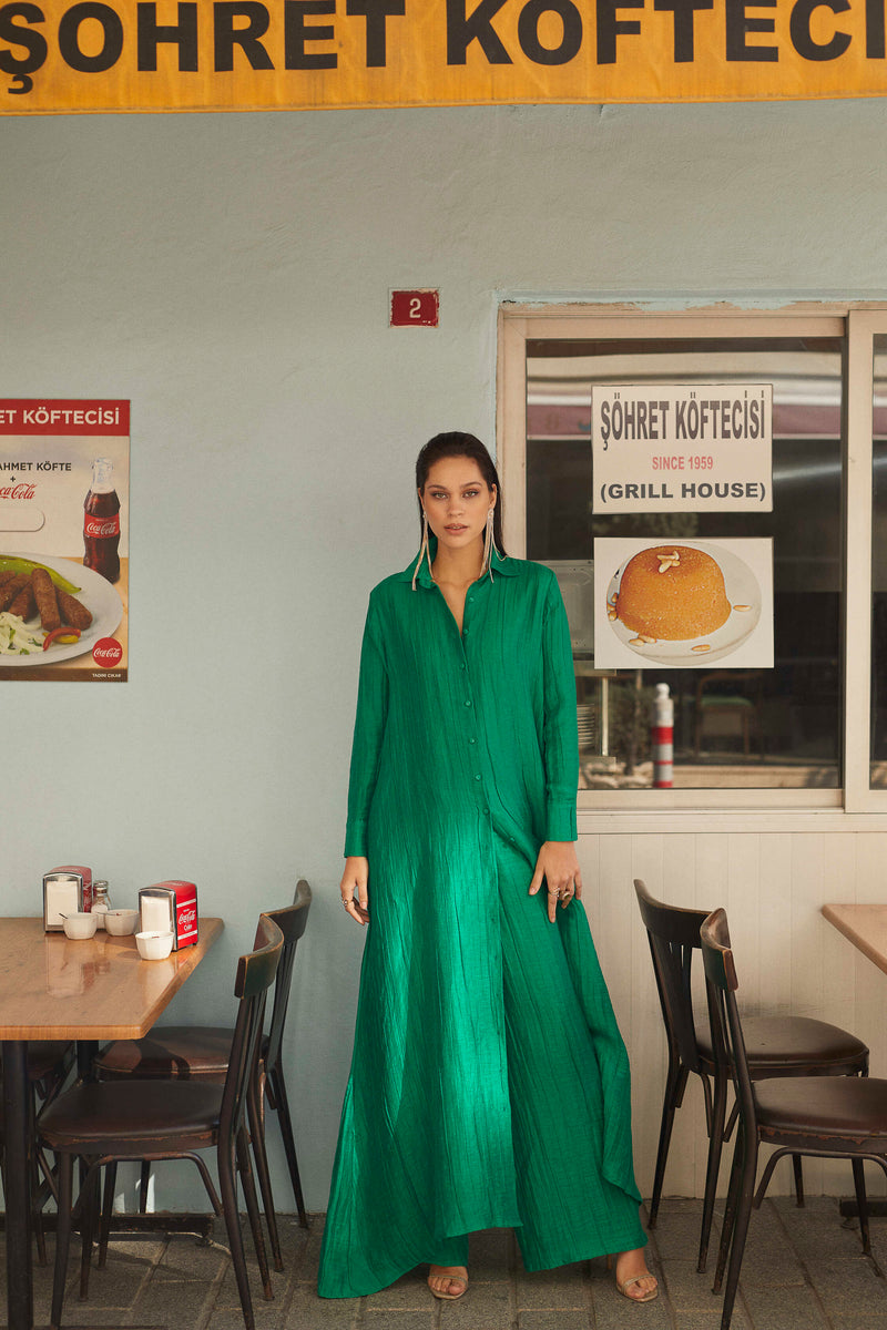 Selena Shirt Dress in Jade by Sai Sankoh, luxury resort shirt dress