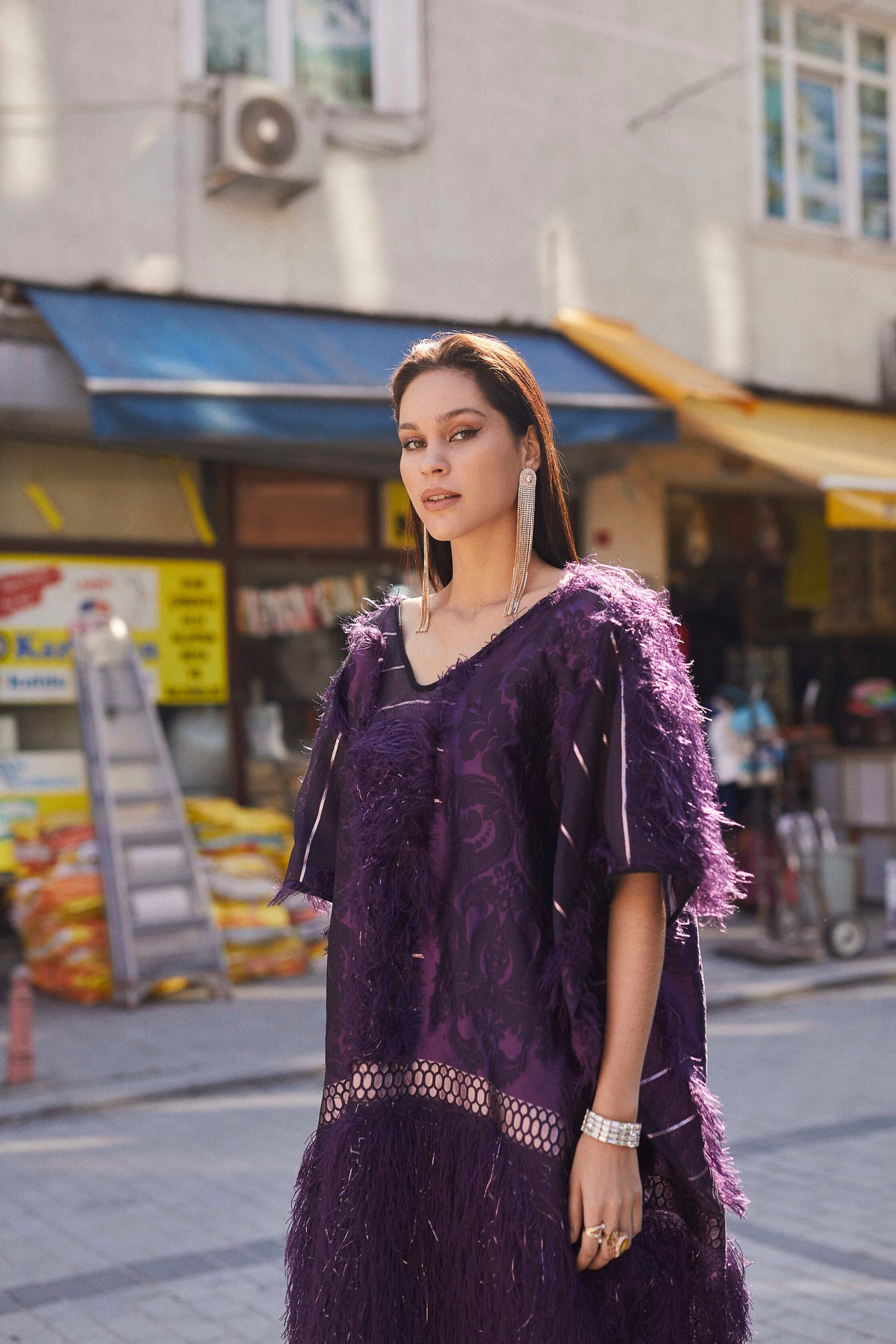 Purple Sibel Fringe Box Kaftan by Sai Sankoh — view 2