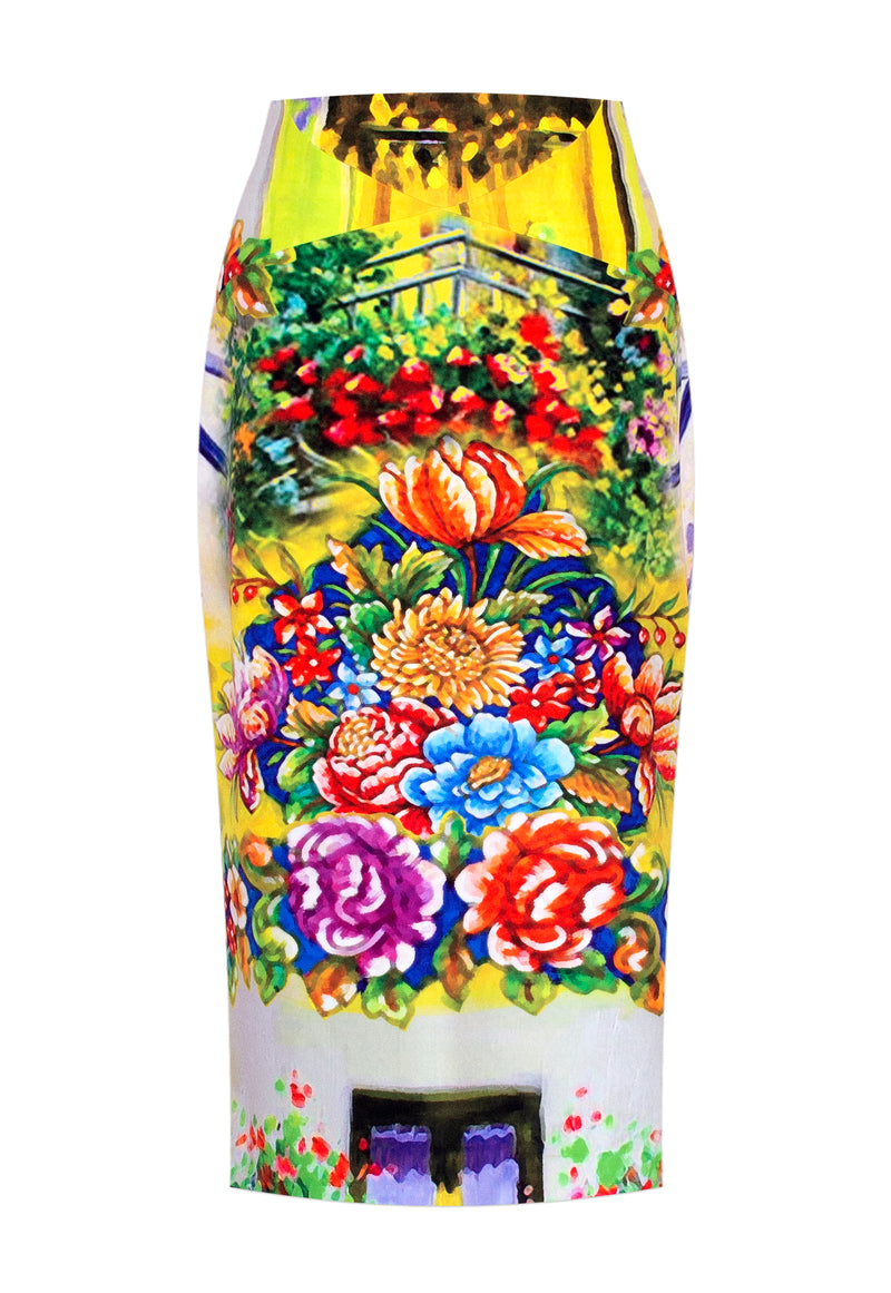 Sicily Print Stretch Skirt by Sai Sankoh, luxury resort skirt