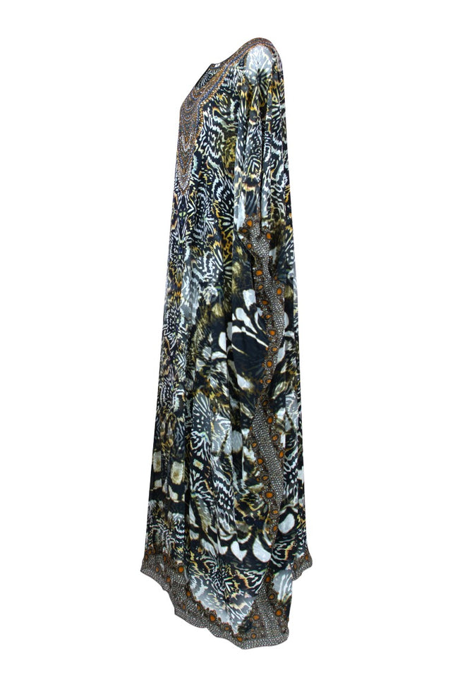 Jules Long Silk Crepe Embellished Kaftan - saisankoh