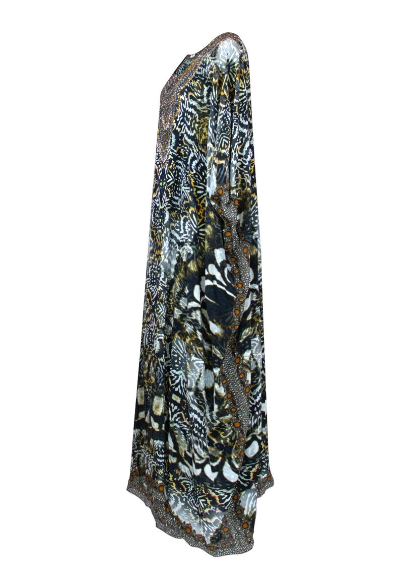 Jules Long Silk Crepe Embellished Kaftan - saisankoh
