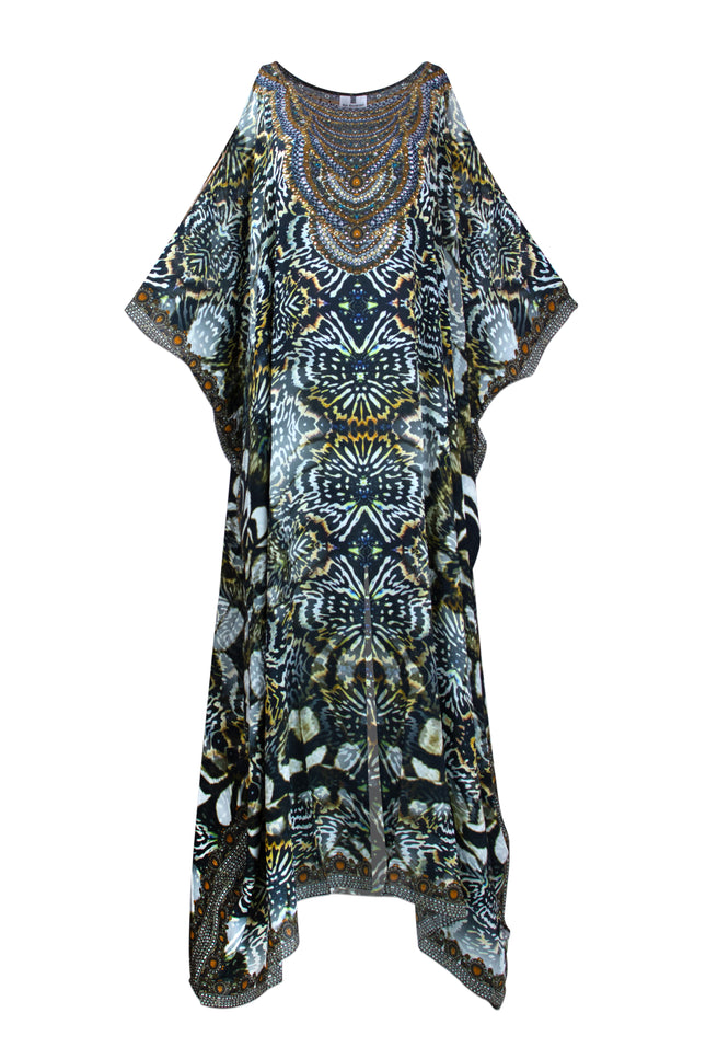 Jules Long Silk Crepe Embellished Kaftan - saisankoh