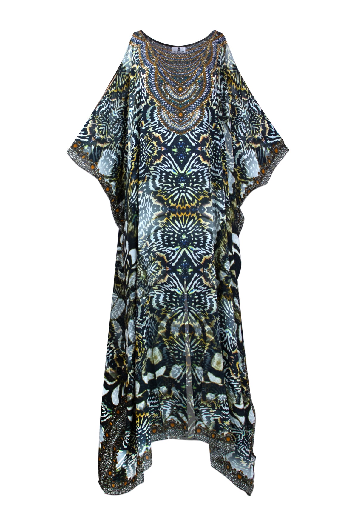 Jules Long Silk Crepe Embellished Kaftan - saisankoh