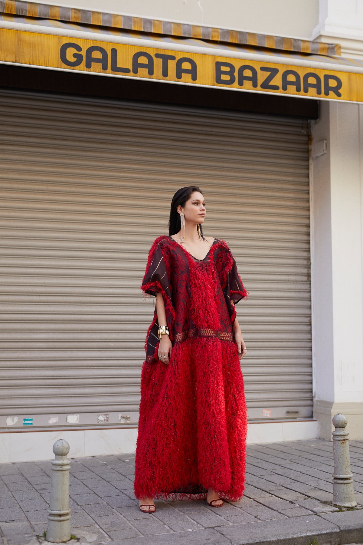 Red Sibel Fringe Box Kaftan by Sai Sankoh — view 3