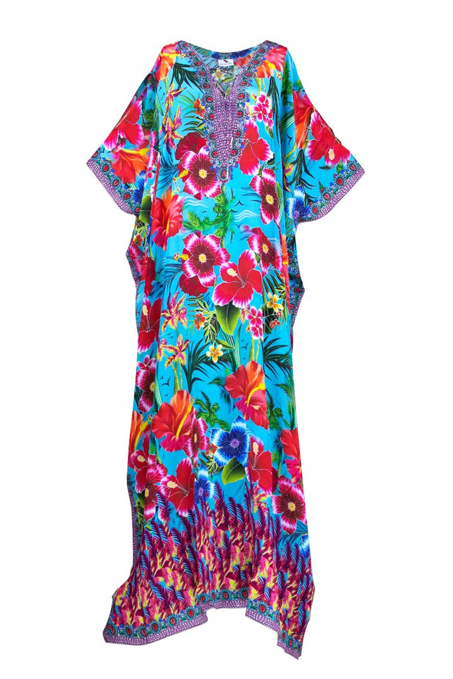 Lynae Long Lace Up Silk Crepe Embellished Box Kaftan - saisankoh