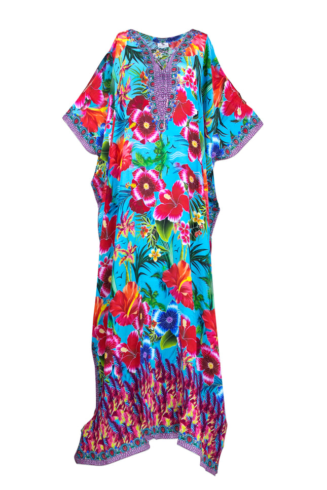 Lynae Long Lace Up Silk Crepe Embellished Box Kaftan - saisankoh