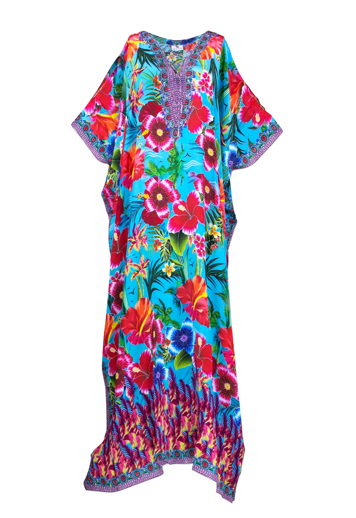 Lynae Long Lace Up Silk Crepe Embellished Box Kaftan - saisankoh