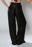 black silk pants with gold stripes to wear on vacation 