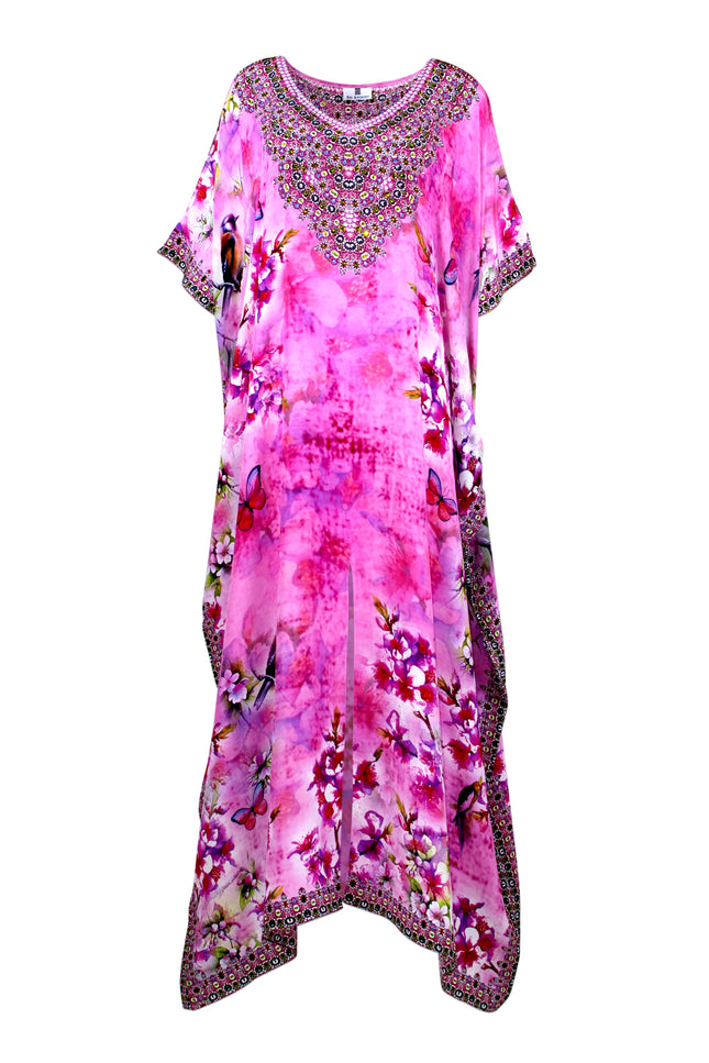 Sonya 44 Inch Silk Crepe Embellished Kaftan - saisankoh