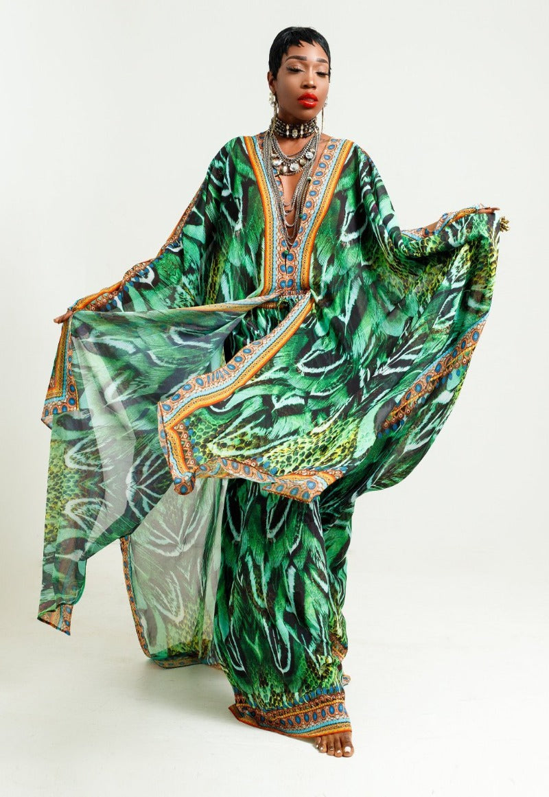 Green Kaftan Top and Pants Set 