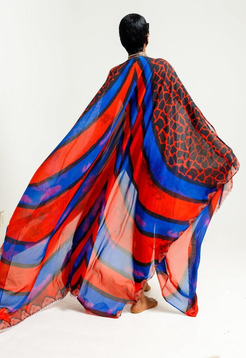 Blue Red Luxury SIlk Robe Kaftan