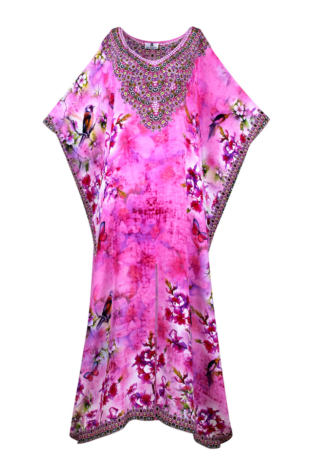Sonya 44 Inch Silk Crepe Embellished Kaftan - saisankoh