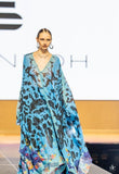 blue and black printed kaftans with florals for maldives 