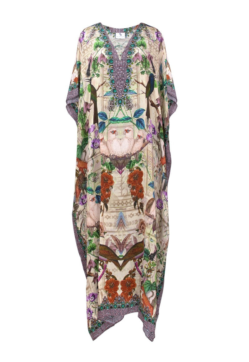 Iye Long Lace Up Silk Crepe Kaftan - saisankoh