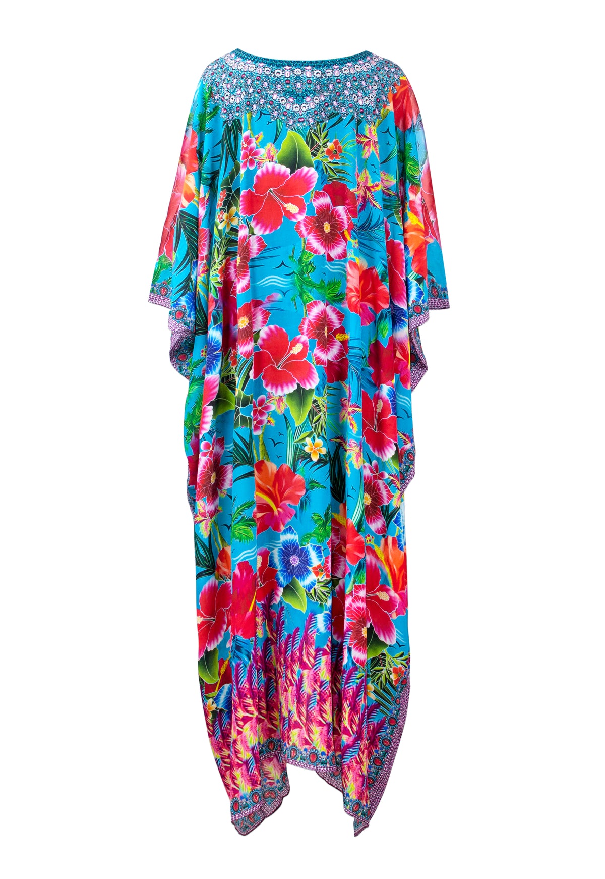 Lynae Long Silk Crepe Embellished Box Kaftan - saisankoh