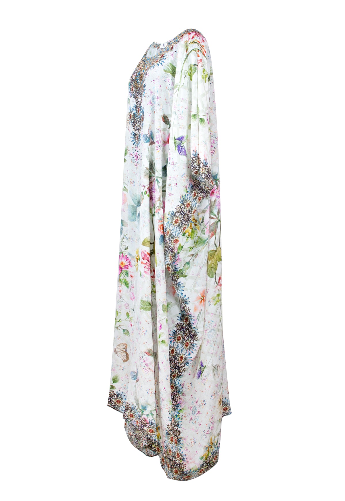 Gloria Long Silk Crepe Embellished Box Kaftan - saisankoh