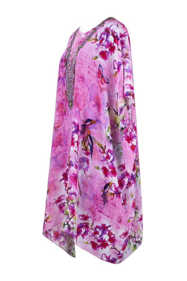 Sonya Short Silk Crepe Lace Up Kaftan - saisankoh