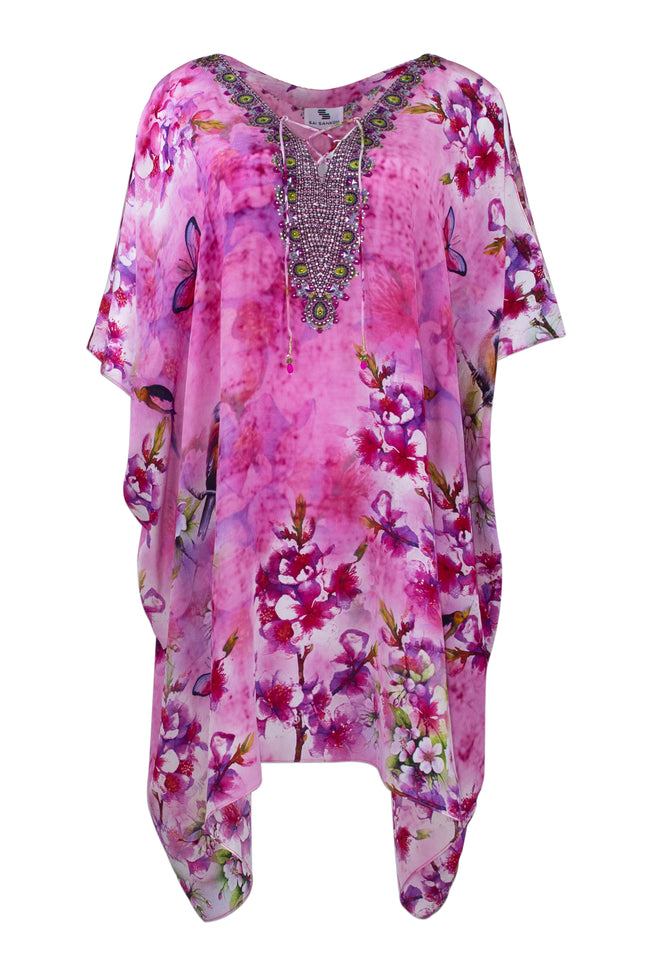 Sonya Short Silk Crepe Lace Up Kaftan - saisankoh